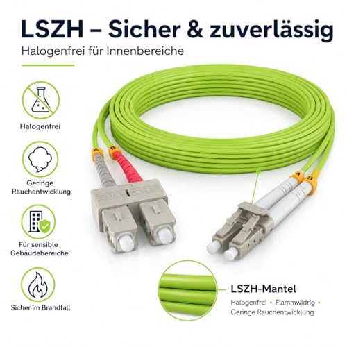 1aTTack.de 1x 3 m OM5 Fibre Optic DX Duplex Patch Cable LC/UPC - SC/UPC MM Multimode - 50/125 µm LSZH Lime Green 1x 3 Meter OM5 LC/SC - UPC Lime Green - OM5 LC/SC - UPC