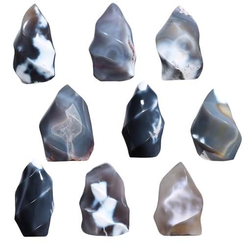 Orca Agate Flame Shaped Stone Tower Decor for Home Office Orca Agate 0.88-1.1lb(401g-500g)