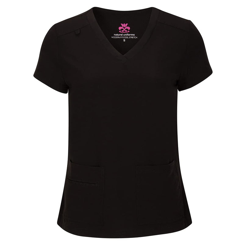 [Australia - AusPower] - Natural Uniforms Women's Cool Stretch V-Neck Top and Cargo Pant Scrub Set with Regular and Petite Sizes Black Medium 