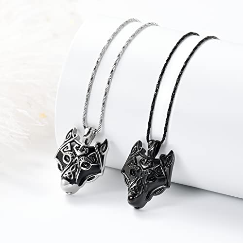 Yinplsmemory Cremation Jewelry Viking Wolf Head Urn Necklace for Ashes for Men Ashes Keepsake Urn Jewelry for Human Ashes/Pet Ashes Silver