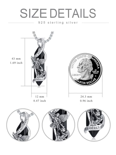 Seiyang Saint Necklace 925 Sterling Silver St Michael/St Christopher/St Jude/Saint Benedict/Knights Templ/Saint Patrick Pendant Necklace Amulet Protection Jewellery for Men Silver and black