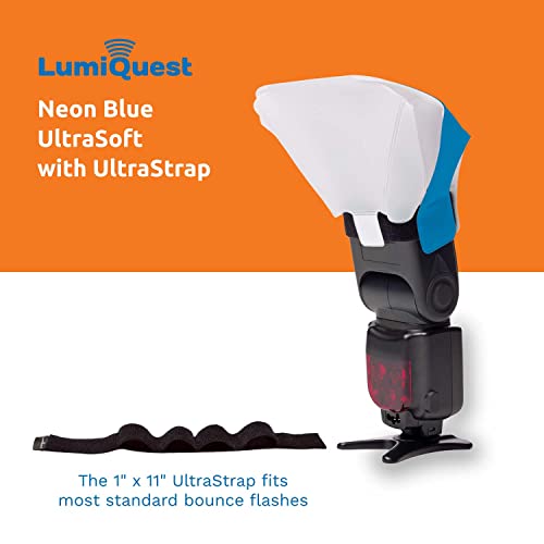 LumiQuest Ultrasoft Frosted Photography Lighting Diffuser, Compact Modifier with UltraStrap, Camera Lighting, Universal Portable Studio Lights for External Camera Flashes, Photo Light, Neon Blue