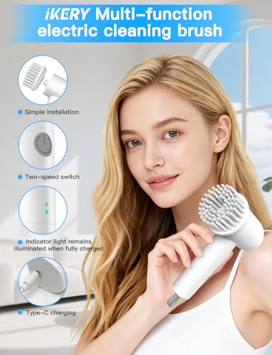 IKERY Handheld Electric Cleaning Brush with 5 Heads