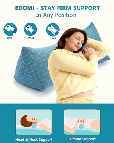 Cervical Buckwheat Roll Pillow for Sleeping,15.7"x5.9" Buckwheat Hulls Pillows Filling, Triangle Pillow for Neck Support Yoga Bolster, Adjustable Fill for Neck Pain Relief,Blue