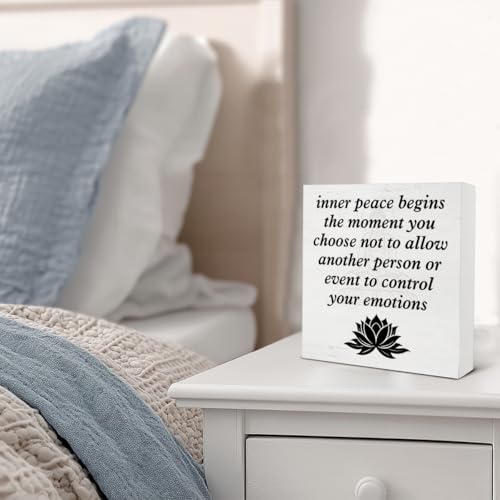 Zen Decor, Spiritual Decor, Inner Peace Begins the Moment You Choose Wood Sign Home Office Meditation Room Bedroom Yoga Room Table Shelf Wall Desk Decoration 5×5 Inches