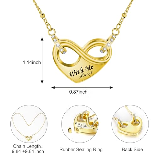 Dletay Infinity Cremation Urn Necklace for Ashes Heart Ash Necklace for Women Memorial Cremation Jewelry Ash Holder Gold
