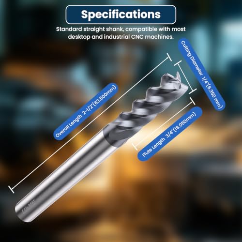 LU&MN 4-flute carbide square end mills, 1/4-inch square nose, 5-piece set