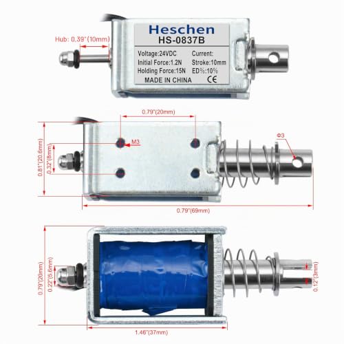 Hechen Solenoid Electromagnet, HS-0837B, DC24V 15N, 10 mm Stroke, Push-Pull Door Lock with Open Frame
