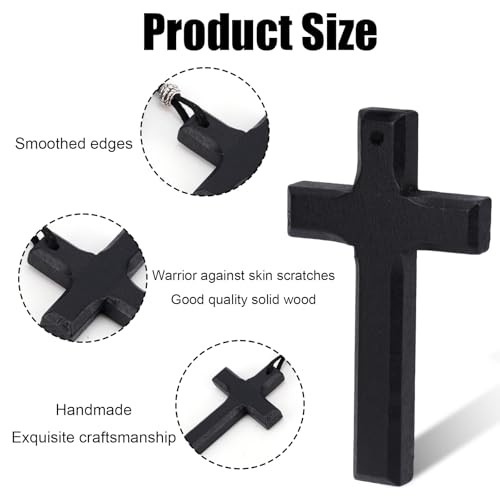 Goktvai Wood Wall Cross, 8.3x4.8x0.9cm/3.27x1.89x0.35in Wooden Hanging Cross Necklace Decorations with Rope Christian Religious Wooden Ornament for Men Women Room Wall Decor & Wearing Jewelry (Black)