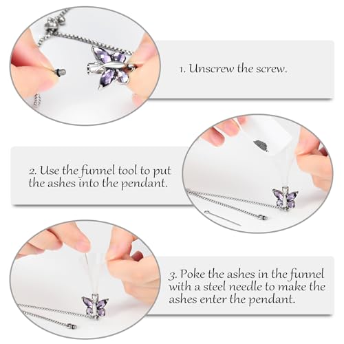 constantlife Crystal Butterfly Cremation Bracelet for Ashes for Women Stainless Steel Pendant Urn Keepsake Adjustable Wristband Bangle Memorial Jewelry Gift Purple