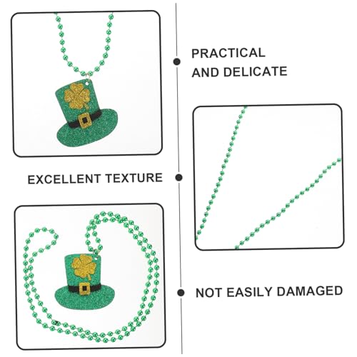 3pcs Clover Top Hat Necklace for St Patrick's Day Shamrock Necklace Bead String for Party Decor and Irish Accessories