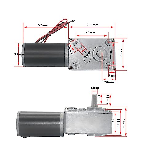 Respicefinem 12V Reversible High Torque Reduction Electric Gearbox Motor Linear Rail Worm Gear 8mm Shaft Diameter High Speed Torque Reduction Worm Gear Motor (12V 400RPM)