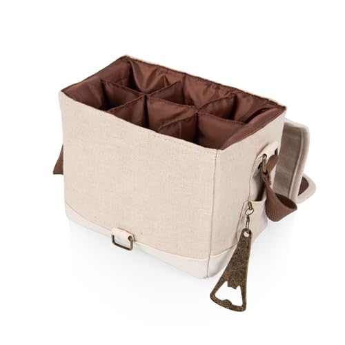 PICNIC TIME Beer Caddy, Drink Caddy and 6-pack Cooler Tote, Drink Carrier with Handle, Bottle Opener, Removable Divider, Shoulder Strap Gifts for Beer Lovers, (Beige) Beige
