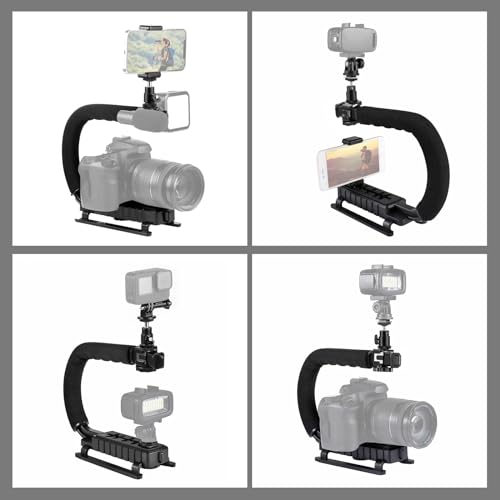 PULUZ U/C Shape Video Action Stabilizing Handle Grip Handheld Stabilizer Kit with Phone Clamp & Quick Release Buckle & Long Screw for Canon Sony Nikon Cameras and Home DV Camera Smartphones stabilizer kits 1