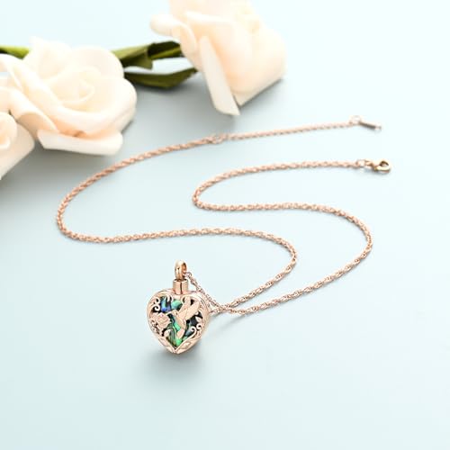 shajwo Cremation Jewelry Hummingbird Heart Urn Necklace for Ashes Rose Gold