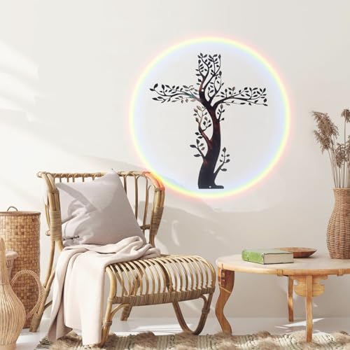 AMNGYOOK Metal Cross Tree, 11.8x14.96 in. Tree of Life Metal Wall Art, Modern Wall Decor Cross, Suitable for Living Room, Study, Church