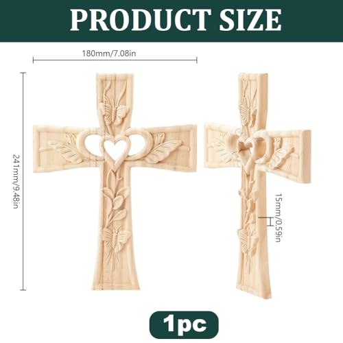 HOBBIESAY 1PCS Wooden Cross with Intertwined Hearts Wall Hanging Wooden Intertwined Heart Cross Carved Crosses Two Hearts Joined Marriage Crosses Symbol of Sacred Love for Wedding Valentine Gift 241mm Wooden Color
