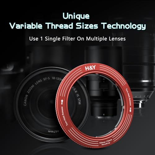 H&Y RevoRing Adjustable 52-72mm to 77mm Step Up Ring for Filters | 52-72mm to 77mm Variable Step Up Ring, Secure Turn-Hold Lock, Lens Filter Adapter Ring, Aluminum, Red