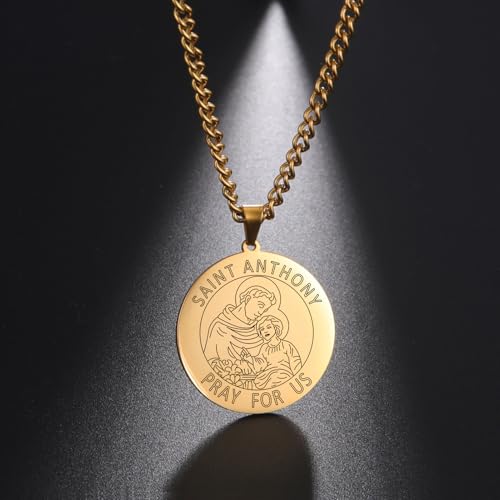 Amaxer Saint Necklace for Men Stainless Steel Religious Protector Medal Religion Protection Jewellery Gifts Pendant Necklaces for Women Men Gold Saint Anthony