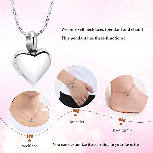 Imrsanl Small Heart Urn Necklace for Ashes Cremation Jewelry for Women Stainless Steel Pendant Memorial Ash Holder Loved Ones Keepsake Silver & Gold