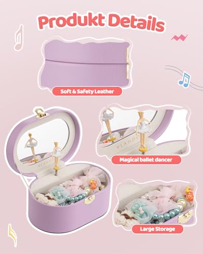 VLANDO Musical Jewelry Box for Girls, Oval Design with Spinning Ballerina B.Purple