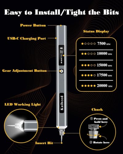 Cordless Engraving Pen with 48 Kits & LED Screen, 5-Speed Engraver Pen for Metal, Wood, Glass, Plastic & All Materials, USB Rechargeable Craft Gift for Teens, Adults and Beginners (Silver)
