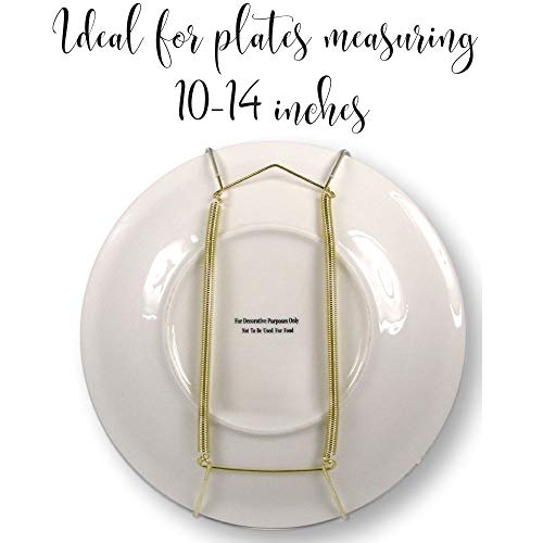 Brass Vinyl Coated Plate Hangers for Wall Display, 10 to 14 Inch Decorative Plate Hanger Hooks, Pack of 12 Wall Plate Holders for Plates, Platters, Trays, Wall Decor and Collectibles