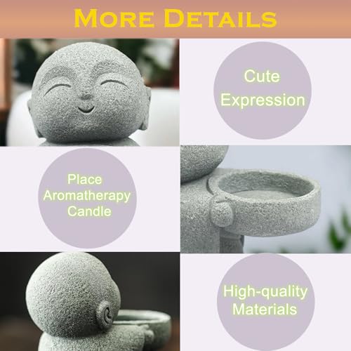 Sandstone Monk Tealight Candle Holder, Zen Desk Decor Gray