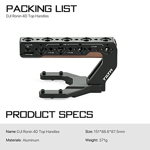 Tilta Top Handle Compatible with DJI Ronin 4D | Additional Grip & Accessory Mounts | 4D Monitor Compatible | Hydra Alien Ready | Lightweight & Durable ES-T09-TH