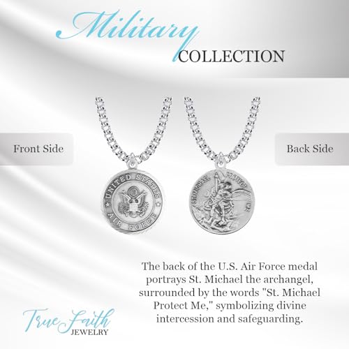 True Faith Jewelry Nickel Silver Round United States Air Force Medal with St. Michael Patron Saint Archangel Back Pendant Necklace, 7/8 Inch