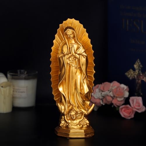 KOMI Virgen de Guadalupe Statue 7.5 Inch Resin Our Lady of Guadalupe Mexico Figure Statue for Home Altar Decor Blessed Holy Mother Virgin Mary Sculpture Religious Gifts Gold 7.5Inch