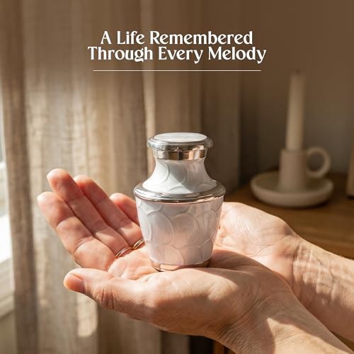 Mini Aluminum Cremation Urn for Human Ashes, 3 Cubic Inch Keepsake Size, Lacquered White Finish, Threaded Lid, Felted Base, Velvet Bag and Funnel Included Keepsake (3 Cu In)