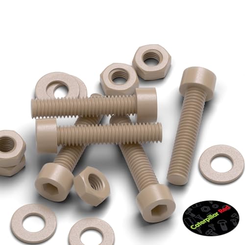 5X Caterpillar Red M4 x 20mm natural PEEK socket head screws with nuts and washers