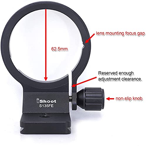iShoot CNC Machined 62.5mm Tripod Mount Ring Lens Collar for Sony FE 135mm f/1.8 GM Lens, Built-in ARCA Type Quick Release Plate Compatible with Tripod Ball Head of ARCA-Swiss PMG SUNWAYFOTO BENRO