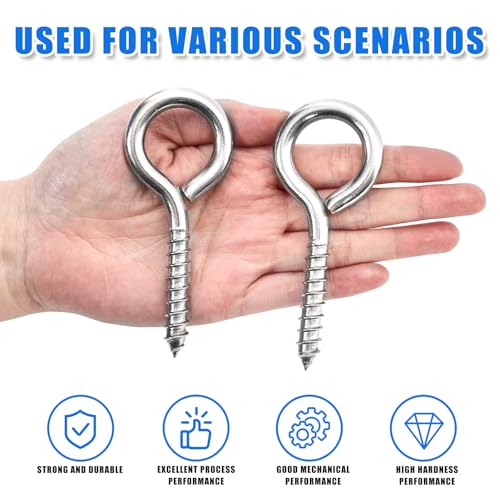 10PCS 4 inches Screw Eyes M8 304 Stainless Steel Eye Screws, Heavy Duty Screw, Eye Hooks Screw Eye Bolts Eye Hooks Screw, Indoor & Outdoor Uses (10, M8-4inch) 10