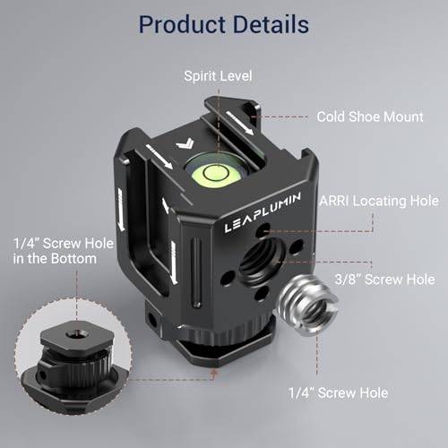 Triple Cold Shoe Mounts Adapter, 3/8'' Screw Hole to 1/4'' Screw Hole, Aluminum Alloy Hot Shoe Extension Bracke for DSLR Camera Flash Light, Monitor, Microphone-Black Black