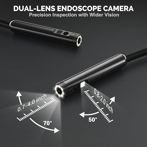 POLEET dual-lens endoscope camera with light, 1920P HD borescope inspection camera display
