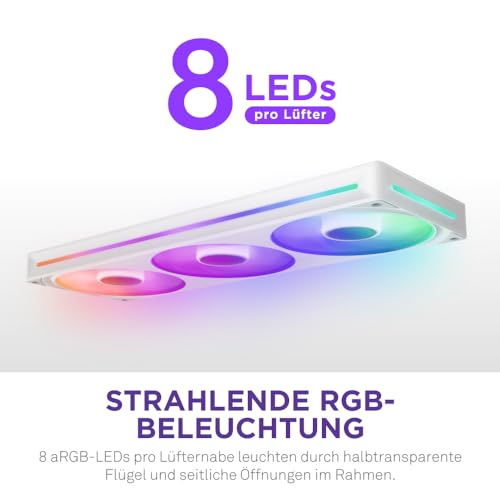 NZXT F360 RGB Core - 360 mm Single Frame RGB Fan - White | 360mm single-frame unit with three 120mm RGB fans on one cable. Speed and lighting can be controlled via CAM.