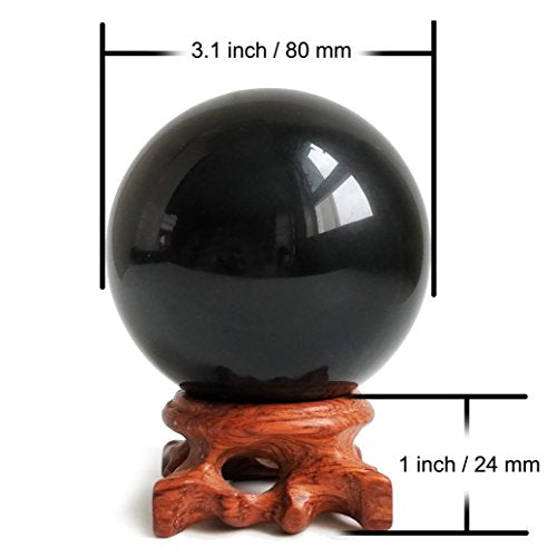 Mina Heal Natural Black Obsidian Crystal Ball with Stand, 80mm/3.1" 80 mm