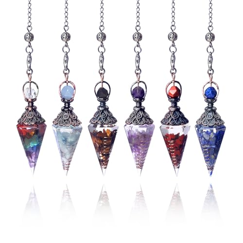 2 Pcs Natural Chakra Crystal Dowsing Pendulum Hexagon Prism Healing Resin Chip Blue Turquoise Gemstone Wicca Divination Spiritual Energy Pendant