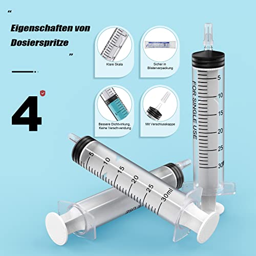 Pack of 30 Plastic Syringes 30 ml, Measuring Syringe Disposable Syringe for Scientific Laboratories, Feed Syringe, Marinating Syringe and Suction Syringe (30, 30 ml)