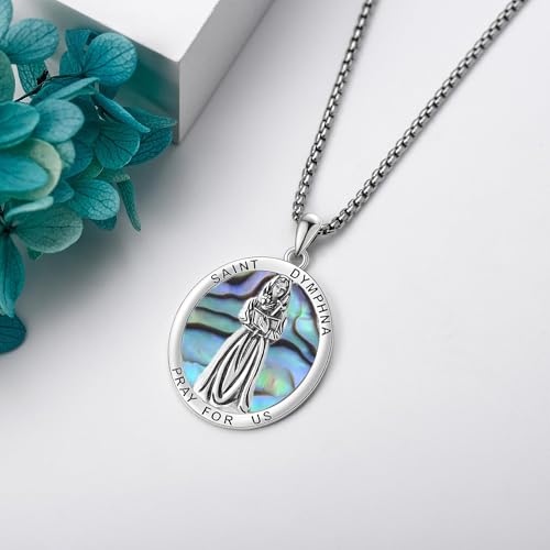 Abalone Shell St Dymphna Necklace 925 Sterling Silver Saint Dymphna Pendant Catholic Mother's Day Jewellery for Women Mum