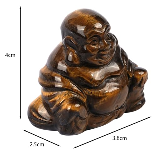 Tiger’s Eye Happy Laughing Crystal Buddha Statue, 1.5 Inch Small Ornament for Home, Mini Buddhism Gift, Carved Buddha Figurine, Good Luck Charm, Pocket Stone
