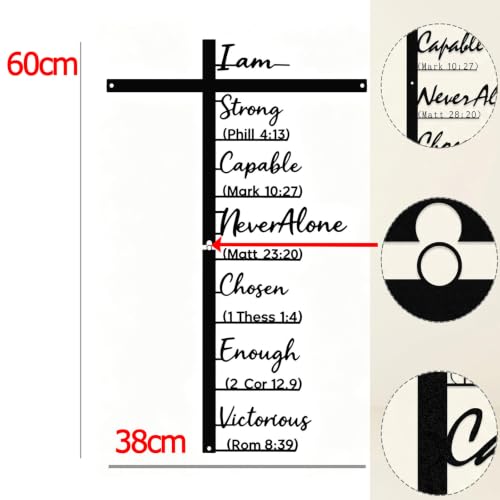 Metal Cross Wall Decor with Scripture Black 60x37cm