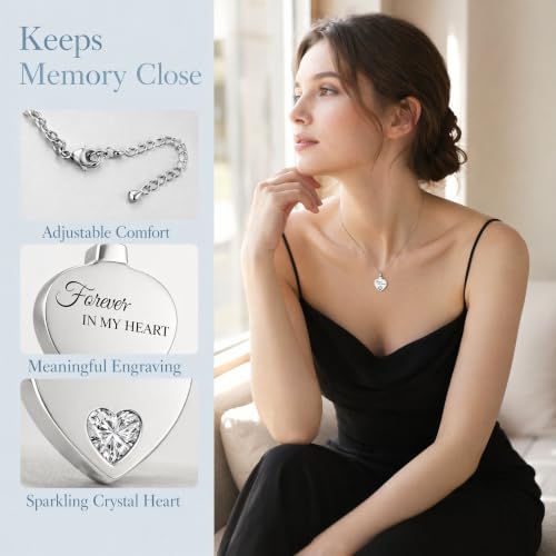 Urn Necklaces for Ashes, Stainless Steel Cremation Jewelry, Heart Keepsake Pendant, Memorial Ashes Holder for Women