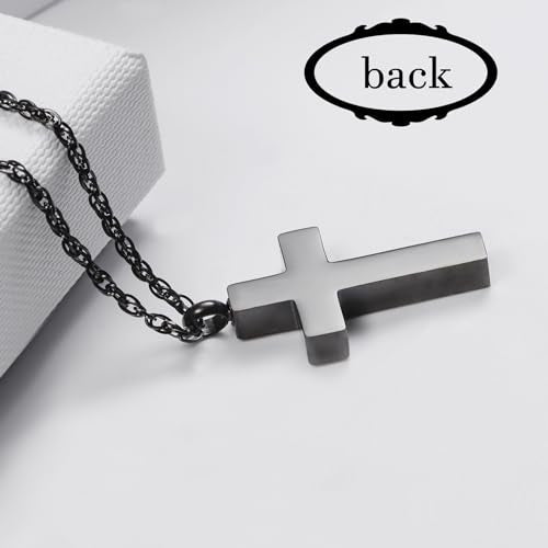 Cremation Cross Necklace for Ashes Cross Urns Locket Pendant Ashes Holder Stainless Steel Memorial Jewelry-With Me Always Black