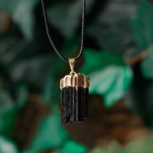 Black Tourmaline Necklace, Gold Plated Crystal Pendant, Libra Birthstone