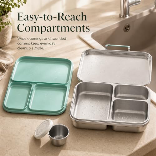 G.a HOMEFAVOR Stainless Steel Lunch Box, Green, 1100 ml/37 oz 37 oz(3-Compartment)