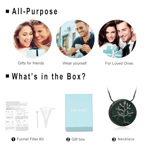 Imrsanl Tree of Life Round Pendant Urn Necklace for Ashes Black