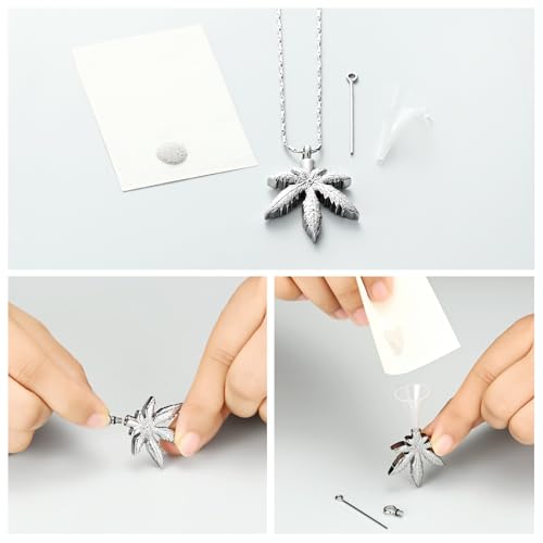 Imrsanl Marijuana Leaf Urn Necklace Cremation Jewelry for Ashes Silver